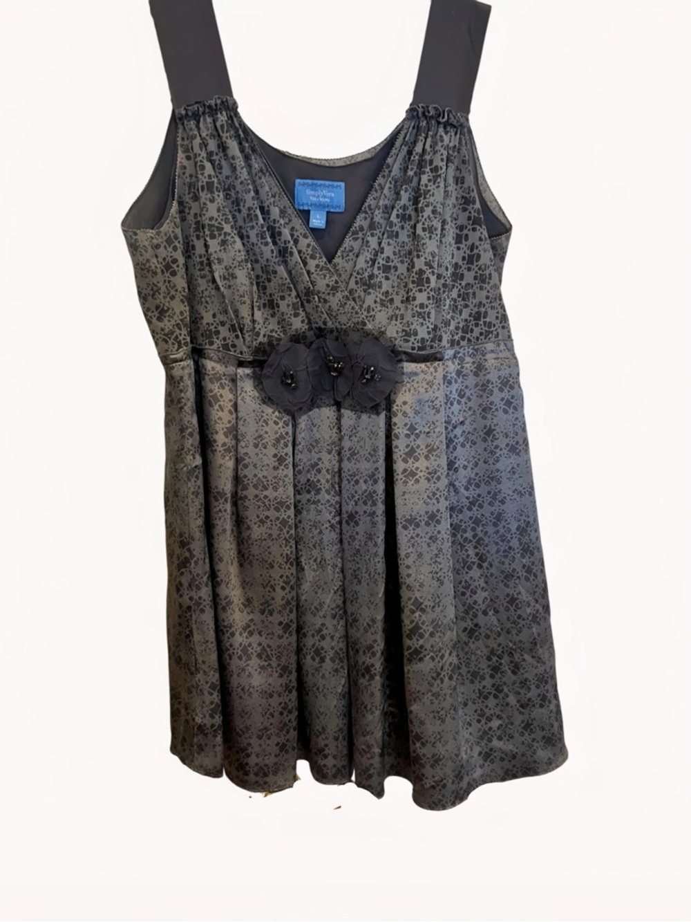 Vera Wang Gray Black Floral-Pattern Flattering Babydoll Top